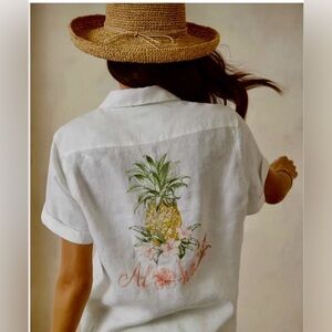 Tommy Bahama linen aloha button down blouse sequin XS